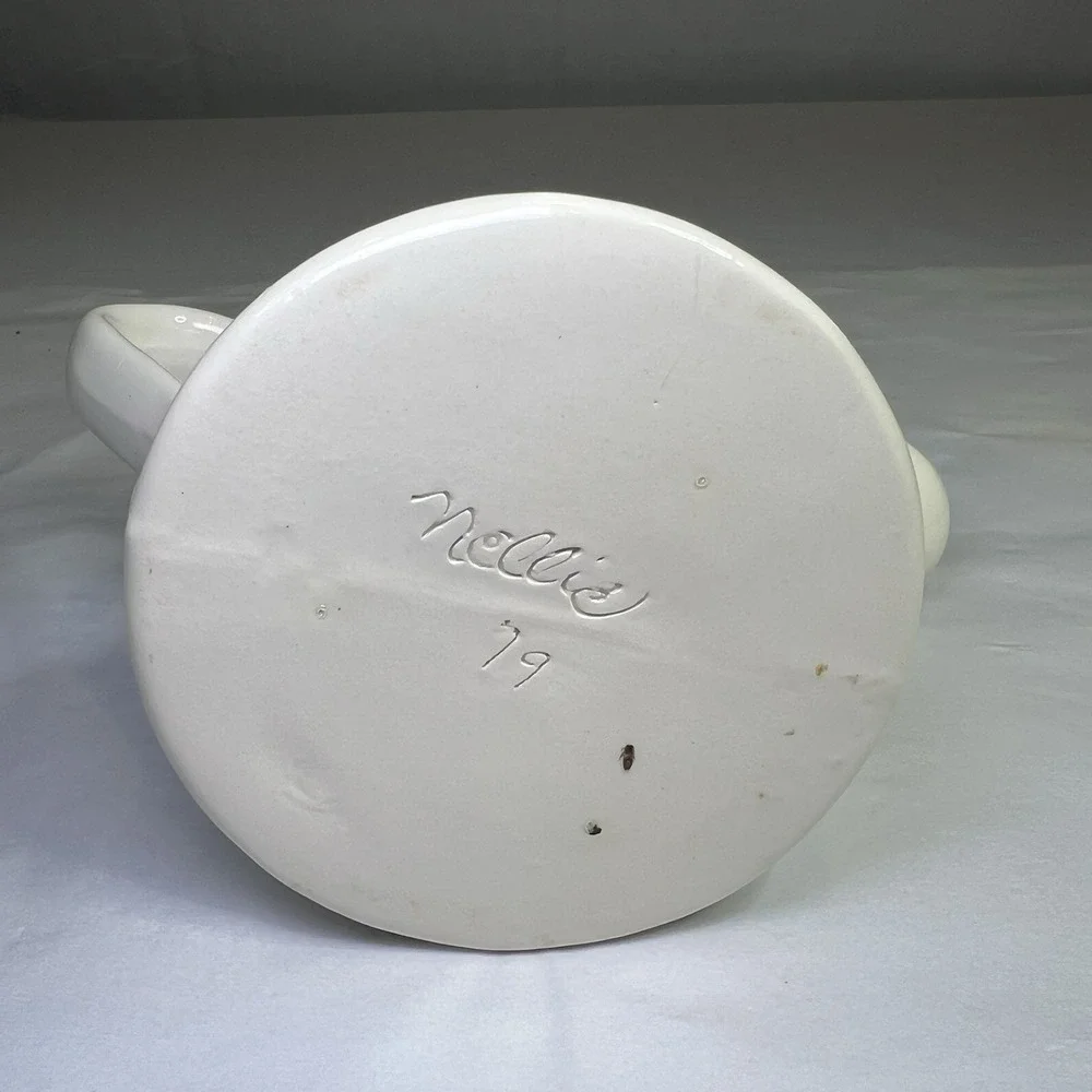 Vintage‎ White Ceramic Watering Can Planter w/ Blue Flower H4.5